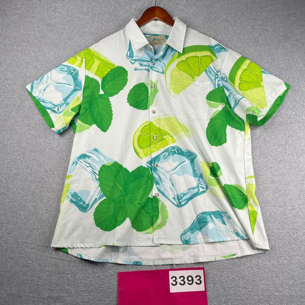 Royaura Hawaiian Lime Print Tropical Shirt Button Up Short Sleeve Mens 2XL